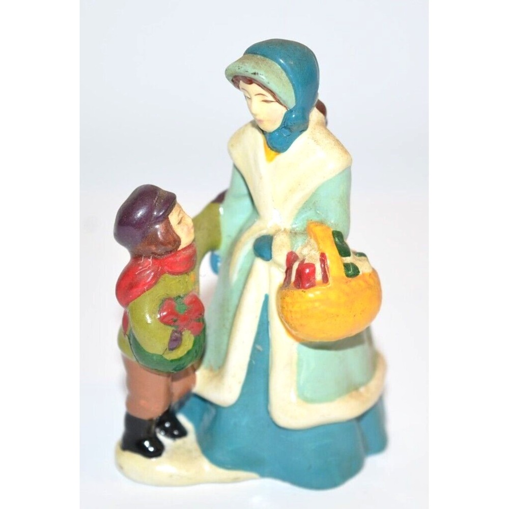 Vtg AVON 1982 McConnell's Corners Shopper Boy & Woman Figure Village Christmas